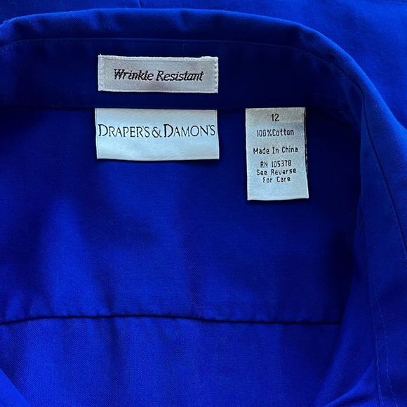 Drapers & Damons Blue 💯 Cotton Button Down Shirt Sz 12 - Picture 7 of 8